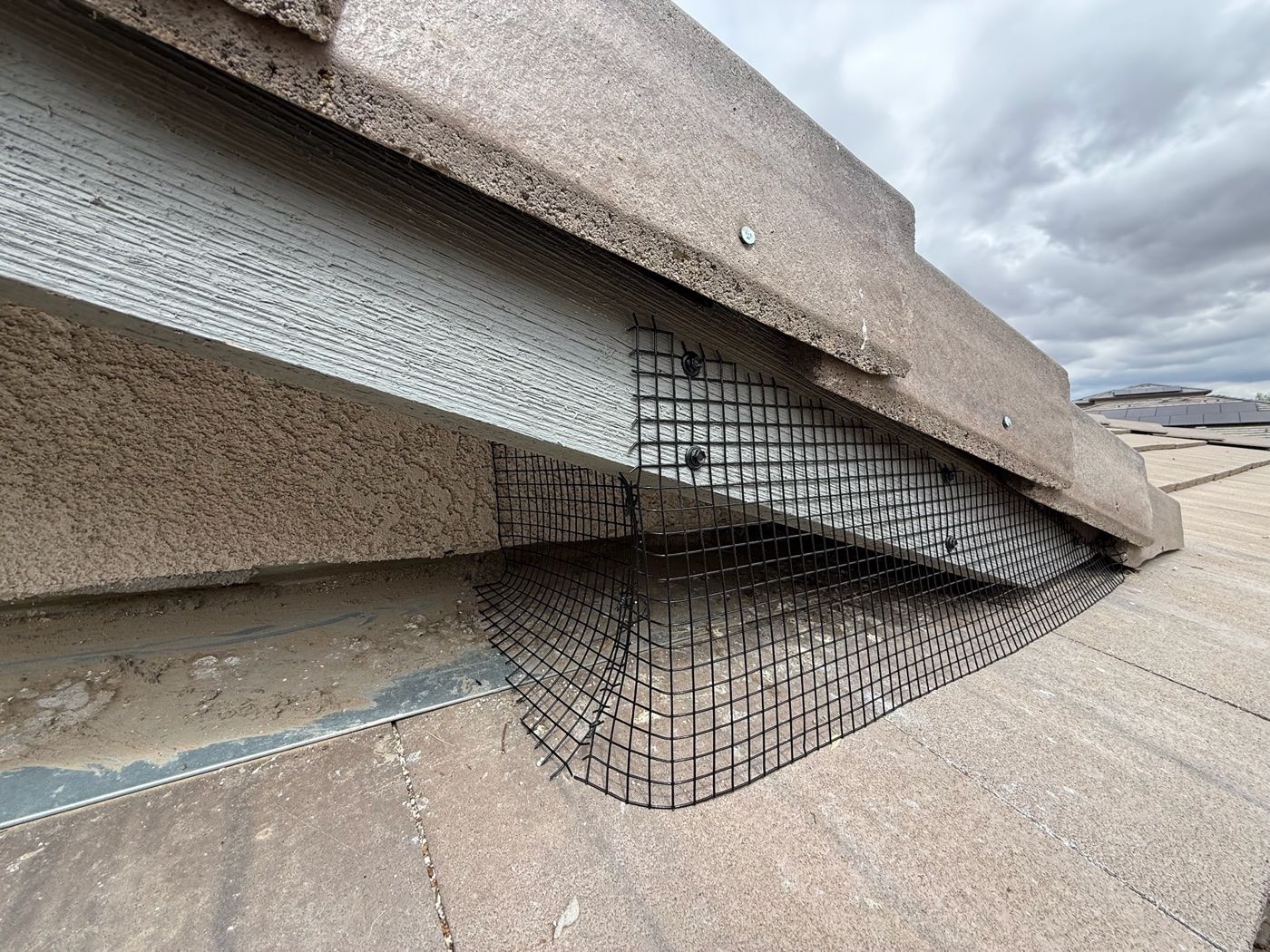Protective mesh sealing the perimeter beneath solar panels