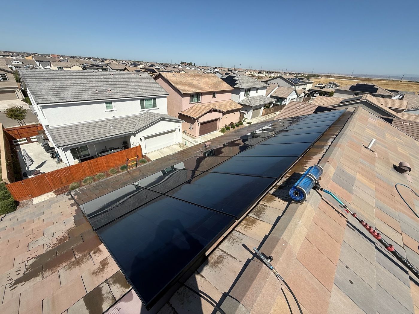 A rooftop solar array on a Central Valley home
